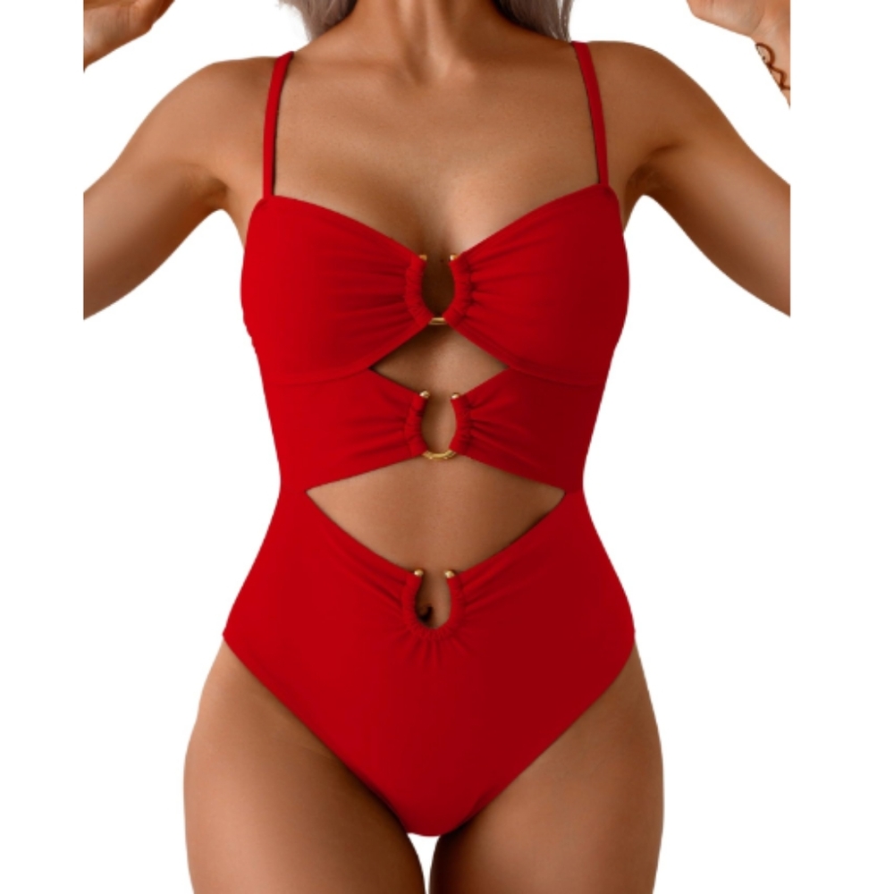Eomenie One Piece Swimsuit for Women Ring Linked Monokini Sexy Bathing Suit